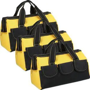 3 Pack Tool Bag for Men with Waterproof Hard Bottom, Heavy Duty Tool Bag Wide Mouth Tote for Various Instrument, Electrician Carpenter Mechanic(Yellow,13 Inch,Classic) 3 Pack Tool Bag for Men with Waterproof Hard Bottom, Heavy Duty Tool Bag Wide Mouth Tote for Various Instrument, Electrician Carpenter Mechanic(Yellow,13 Inch,Classic)