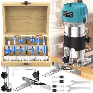 Router Tool, 110V-120V 800W Compact Wood Router Tool for Woodworking | Electric Hand Trimmer 1/4" Collets Palm Wood Router Tools Laminate Trimmer + Tungsten Carbide Router Bits 15-Piece Set Router Tool, 110V-120V 800W Compact Wood Router Tool for Woodworking | Electric Hand Trimmer 1/4" Collets Palm Wood Router Tools Laminate Trimmer + Tungsten Carbide Router Bits 15-Piece Set