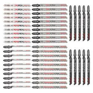 50 Piece Contractor Jigsaw Blades Set with Storage Case, Assorted T-Shank Jig Saw Blades for Wood, Plastic and Metal Cutting(T118A,T118B,T101AO,T101B,T101BR,T144D) 50 Piece Contractor Jigsaw Blades Set with Storage Case, Assorted T-Shank Jig Saw Blades for Wood, Plastic and Metal Cutting(T118A,T118B,T101AO,T101B,T101BR,T144D)
