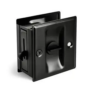 Privacy Sliding Door Lock with Pull - Replace Old Or Damaged Pocket Locks Hardware Quickly and Easily, 2-3/4x2-1/2, for 1-3/8 Thickness Door, Black Privacy Sliding Door Lock with Pull - Replace Old Or Damaged Pocket Locks Hardware Quickly and Easily, 2-3/4x2-1/2, for 1-3/8 Thickness Door, Black