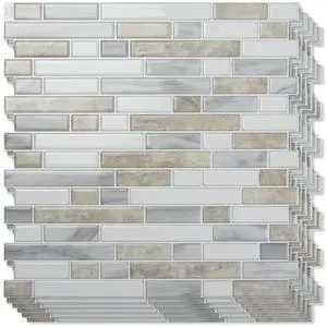 Linear Design Tile Peel and Stick Backsplash, 10-Sheet, Beige & White | 12 x 12 Inch, Enhanced Thickness, Warp Resistant, Strong Adhesion, Sturdy, for Kitchen, Bedroom, Ideal for Home Improvement Linear Design Tile Peel and Stick Backsplash, 10-Sheet, Beige & White | 12 x 12 Inch, Enhanced Thickness, Warp Resistant, Strong Adhesion, Sturdy, for Kitchen, Bedroom, Ideal for Home Improvement