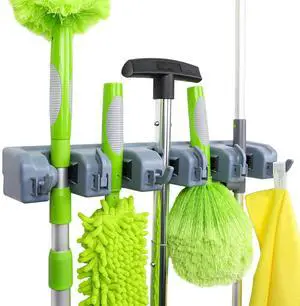 Rectangular Heavy Duty Wall Mount Broom and Mop Holder, Sturdy Tool Organizer with Hooks and Slots for Garage, Garden, Laundry, Kitchen Organization, 2.36 x 16.9 x 3.35 in, Gray Rectangular Heavy Duty Wall Mount Broom and Mop Holder, Sturdy Tool Organizer with Hooks and Slots for Garage, Garden, Laundry, Kitchen Organization, 2.36 x 16.9 x 3.35 in, Gray