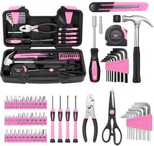 58-Piece Household Tool Set for Women with Plastic Toolbox, Pink | All Purpose Hand Tool Kit, General Small Tool Kit, for Home Garage, Office, College Dorm, Daily DIY Repairs, Household Use 58-Piece Household Tool Set for Women with Plastic Toolbox, Pink | All Purpose Hand Tool Kit, General Small Tool Kit, for Home Garage, Office, College Dorm, Daily DIY Repairs, Household Use