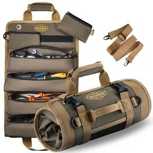 Ryker Heavy Duty Roll Up Tool Bag Organizer w/Detachable Pouches, Khaki | Tool Roll Up Bag Tool Box Organization. Portable Truck & Motorcycle accessories. Rollup Tools Bags for Mechanic & Electrician Ryker Heavy Duty Roll Up Tool Bag Organizer w/Detachable Pouches, Khaki | Tool Roll Up Bag Tool Box Organization. Portable Truck & Motorcycle accessories. Rollup Tools Bags for Mechanic & Electrician