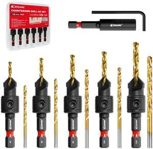 Countersink Drill Bit Set, 12PCS 2-Flute Adjustable Bits for Wood | Titanium-Coated HSS Bits, Sizes #4, #6, #8, #10, #12, Magnetic Extension Bit Holder, 1/4" Hex Shank, Storage Case Countersink Drill Bit Set, 12PCS 2-Flute Adjustable Bits for Wood | Titanium-Coated HSS Bits, Sizes #4, #6, #8, #10, #12, Magnetic Extension Bit Holder, 1/4" Hex Shank, Storage Case