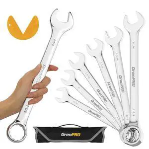 7PC SAE Large Wrench Set Combination Open End Wrench Big Wrenches | Includes 15/16" 1" 1-1/16" 1-1/8" 1-3/16" 1-1/4" Long Wrenches, 15° Offset 12pt Box End, Roll-Up Pouch & Gauge, CR-V Steel 7PC SAE Large Wrench Set Combination Open End Wrench Big Wrenches | Includes 15/16" 1" 1-1/16" 1-1/8" 1-3/16" 1-1/4" Long Wrenches, 15° Offset 12pt Box End, Roll-Up Pouch & Gauge, CR-V Steel