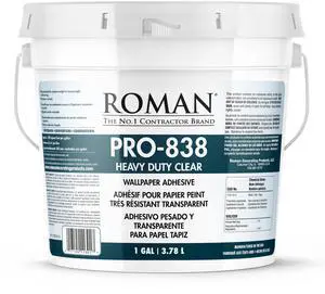 Heavy Duty Clear Wallpaper Adhesive, Non-staining, Clear, PRO-838, (1 Gallon - 280 sq. ft.) | For Non-Woven, Wall Carpet, Commercial Grade Medium to Heavyweight Wallcoverings Heavy Duty Clear Wallpaper Adhesive, Non-staining, Clear, PRO-838, (1 Gallon - 280 sq. ft.) | For Non-Woven, Wall Carpet, Commercial Grade Medium to Heavyweight Wallcoverings