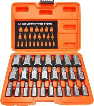 25Pcs Screw Bolt Extractor Set, Multi-Spline Easy Out Kit | Hex Head Bolt Remover Tool High-Hardness Cr-Mo Steel EZ Out for Removing Stripped, Broken Rusted Bolts Screws, Studs 25Pcs Screw Bolt Extractor Set, Multi-Spline Easy Out Kit | Hex Head Bolt Remover Tool High-Hardness Cr-Mo Steel EZ Out for Removing Stripped, Broken Rusted Bolts Screws, Studs