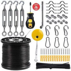 String Light Hanging Kit,Guide Wire for Outdoor String Lights, Shade sail Hardware kit,with 164 Ft Nylon Coated Stainless Steel 304 Wire Rope String Light Hanging Kit,Guide Wire for Outdoor String Lights, Shade sail Hardware kit,with 164 Ft Nylon Coated Stainless Steel 304 Wire Rope