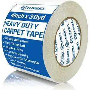 Heavy Duty Carpet Tape 4 Inch x 30 Yards, Extra Wide Double Sided Rug Gripper for Hardwood Floors, Strong Adhesive Non-Slip Tape for Area Rugs, Runners & Mats, High Tack & Durable Hold Heavy Duty Carpet Tape 4 Inch x 30 Yards, Extra Wide Double Sided Rug Gripper for Hardwood Floors, Strong Adhesive Non-Slip Tape for Area Rugs, Runners & Mats, High Tack & Durable Hold