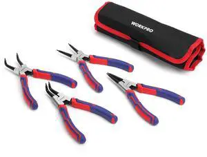 4-Piece Snap Ring Pliers Set with Storage Pouch | 7-inch Internal/External Circlip Pliers Kit, Straight/Bent Jaw, Cr-V Steel, For Retaining Ring Removal 4-Piece Snap Ring Pliers Set with Storage Pouch | 7-inch Internal/External Circlip Pliers Kit, Straight/Bent Jaw, Cr-V Steel, For Retaining Ring Removal