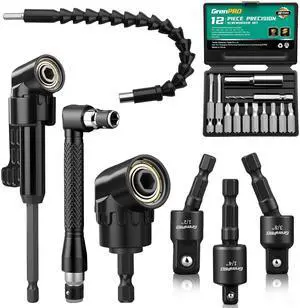 19-Piece Flexible Drill Bit Extension Kit, 2 Right Angle Adapters | Two 105° Right Angle Attachments, 3 Rotating Socket Adapters, 12 Screwdriver Bits and a Bendable Extension for Tight Spaces 19-Piece Flexible Drill Bit Extension Kit, 2 Right Angle Adapters | Two 105° Right Angle Attachments, 3 Rotating Socket Adapters, 12 Screwdriver Bits and a Bendable Extension for Tight Spaces