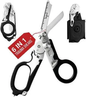 Heavy Duty 6 in 1 Multifunctional Trauma Shears Foldable | Stainless Steel emergency response scissors | Survival Shears with Holster | Medical Trauma shears Tactical With Strap Cutter | Black Heavy Duty 6 in 1 Multifunctional Trauma Shears Foldable | Stainless Steel emergency response scissors | Survival Shears with Holster | Medical Trauma shears Tactical With Strap Cutter | Black
