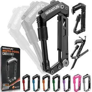 Carabiner Multitool 8-in-1 EDC Carabiners Pocket Knife for Camping, Black | Gifts for Men, Folding Serrated Knife, Bottle Opener, Rope Cutter, Screwdriver, Ruler, Survival Gear for Hiking Packs Carry Carabiner Multitool 8-in-1 EDC Carabiners Pocket Knife for Camping, Black | Gifts for Men, Folding Serrated Knife, Bottle Opener, Rope Cutter, Screwdriver, Ruler, Survival Gear for Hiking Packs Carry