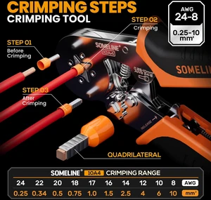 Ferrule Crimping Tool Kit, 24-8 AWG Crimper, 9 Sizes Wire Ferrules Self-Adjusting Ratchet Square Crimper, Tinned Copper Insulated Ferrule Terminals, for Cables, Car Audio & DIY Electronics Ferrule Crimping Tool Kit, 24-8 AWG Crimper, 9 Sizes Wire Ferrules Self-Adjusting Ratchet Square Crimper, Tinned Copper Insulated Ferrule Terminals, for Cables, Car Audio & DIY Electronics