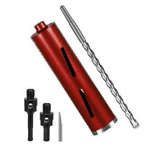 Diamond Core Drill Bits 2 1/2" Diameter 10"/254mm Drilling Depth 5/8-11" Thread Core Bit Turbo Laser-Welded Segments for Cured Concrete with Brick Block Masonry with Two AdaptersRed Diamond Core Drill Bits 2 1/2" Diameter 10"/254mm Drilling Depth 5/8-11" Thread Core Bit Turbo Laser-Welded Segments for Cured Concrete with Brick Block Masonry with Two AdaptersRed