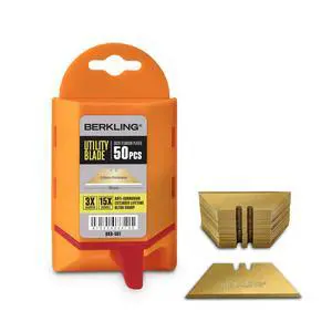 Berkling 50-Pack Titanium Plated Utility Blades, SK2H Steel, 3x Sharper | 5x More Durable & 3x Sharper Than SK5, Full Titanium-Plated, Rust-Proof, Includes Easy-Use Dispenser, Universal T-Shape Fit Berkling 50-Pack Titanium Plated Utility Blades, SK2H Steel, 3x Sharper | 5x More Durable & 3x Sharper Than SK5, Full Titanium-Plated, Rust-Proof, Includes Easy-Use Dispenser, Universal T-Shape Fit
