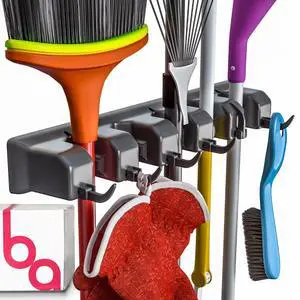 Broom Holder Wall Mount, Mop and Broom Organizer Wall Mounted Broom Rack & Mop Rack, Rack for Brooms and Mops | Broom Hanger Wall Mount with 5 Slots & 6 Hooks, Kitchen Garage Laundry Garden Broom Holder Wall Mount, Mop and Broom Organizer Wall Mounted Broom Rack & Mop Rack, Rack for Brooms and Mops | Broom Hanger Wall Mount with 5 Slots & 6 Hooks, Kitchen Garage Laundry Garden
