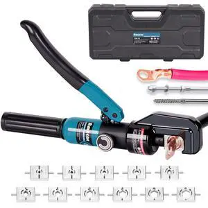 Hydraulic Battery Cable Crimper 12AWG-4/0AWG 11 US Hex Dies Lugs Kit | Electricians Copper Aluminum Lugs Strong Hex Crimps Electrical Solar RV Marine Automotive Battery Cable Terminal Connections Hydraulic Battery Cable Crimper 12AWG-4/0AWG 11 US Hex Dies Lugs Kit | Electricians Copper Aluminum Lugs Strong Hex Crimps Electrical Solar RV Marine Automotive Battery Cable Terminal Connections