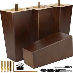 Premium Walnut Square Furniture Legs (Full Install Kit) - Pick Your Size and Color Premium Walnut Square Furniture Legs (Full Install Kit) - Pick Your Size and Color