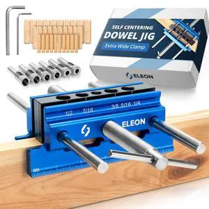 Self Centering Dowel Jig with Elongated Jaws & Extra Wide Clamp up to 6.7" - Precision Woodworking Made Effortless - Lasting Craftsmanship - Aluminum Alloy Drill with Guide & 6pcs Drill Bushings Self Centering Dowel Jig with Elongated Jaws & Extra Wide Clamp up to 6.7" - Precision Woodworking Made Effortless - Lasting Craftsmanship - Aluminum Alloy Drill with Guide & 6pcs Drill Bushings