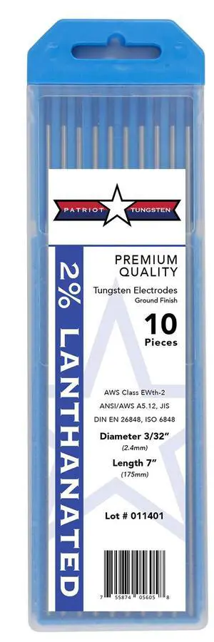 TIG Welding Electrodes 2% Lanthanated WL20 (EWLa-2) Blue 3/32" 10 Pack TIG Welding Electrodes 2% Lanthanated WL20 (EWLa-2) Blue 3/32" 10 Pack