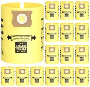 15 PCS 5-8 Gallon Wet Dry Vacuum Filter Bags Replacement for Shop Vac Bags | Replace Part Type H #90671 9067100 9067133, Type E #90661 9066100 9066133, VF2004, VHBS VDBSYellow 15 PCS 5-8 Gallon Wet Dry Vacuum Filter Bags Replacement for Shop Vac Bags | Replace Part Type H #90671 9067100 9067133, Type E #90661 9066100 9066133, VF2004, VHBS VDBSYellow