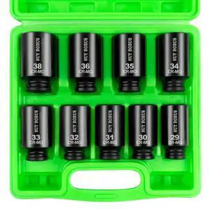 1/2" Drive Impact Socket Set, 9-Piece Metric Deep Axle Nut Sockets, 6-Point, Cr-Mo, 29mm, 30mm, 31mm, 32mm, 33mm, 34mm, 35mm, 36mm,38mm 1/2" Drive Impact Socket Set, 9-Piece Metric Deep Axle Nut Sockets, 6-Point, Cr-Mo, 29mm, 30mm, 31mm, 32mm, 33mm, 34mm, 35mm, 36mm,38mm