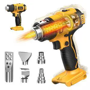 Cordless Heat Gun Compatible with Dewalt 20v Battery (Tool Only), 350W Fast Heating Soldering Hot Air Gun 122-1022 Variable Temperature Control with 5 Nozzles for DIY Craft, Shrink Tubing Cordless Heat Gun Compatible with Dewalt 20v Battery (Tool Only), 350W Fast Heating Soldering Hot Air Gun 122-1022 Variable Temperature Control with 5 Nozzles for DIY Craft, Shrink Tubing