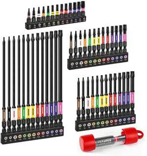 Impact Torx Screwdriver Bits Set, 52Pcs Magnetic(T7-T40) S2 Steel 1/2/3/6 Long Extension Multi Star Driver Bits and 1Pc Bit Holder with Color Coded Base Impact Torx Screwdriver Bits Set, 52Pcs Magnetic(T7-T40) S2 Steel 1/2/3/6 Long Extension Multi Star Driver Bits and 1Pc Bit Holder with Color Coded Base
