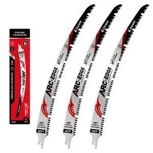 Arc Edge Reciprocating Saw Blades, 15-Inch 6TPI for Pruning, 3-Pack | U-Groove Chip Removal, Extra-Long Arc Edge, Fleam Ground Teeth, Deep Gullets, Up to 3x Life, for Tree Trimming, Green Wood Arc Edge Reciprocating Saw Blades, 15-Inch 6TPI for Pruning, 3-Pack | U-Groove Chip Removal, Extra-Long Arc Edge, Fleam Ground Teeth, Deep Gullets, Up to 3x Life, for Tree Trimming, Green Wood