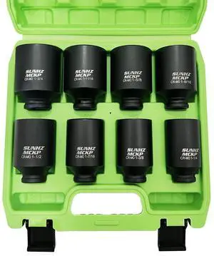 SUNHZMCKP 1/2" Drive Deep 6-Point Impact Socket Set, 8-Piece Standard SAE Spindle Axle Nut Impact Socket Set, Cr-Mo, 1-1/4-Inch to 1-3/4-Inch Size SUNHZMCKP 1/2" Drive Deep 6-Point Impact Socket Set, 8-Piece Standard SAE Spindle Axle Nut Impact Socket Set, Cr-Mo, 1-1/4-Inch to 1-3/4-Inch Size