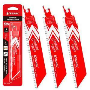 Carbide Reciprocating Saw Blades, 6-Inch 8TPI, Thick Metal, 3-Pack | Carbide Teeth, Up to 50x Longer Life Than Bi-Metal, Cuts Cast Iron, Alloy Steel, Stainless Steel, Rebar, Car Beams Carbide Reciprocating Saw Blades, 6-Inch 8TPI, Thick Metal, 3-Pack | Carbide Teeth, Up to 50x Longer Life Than Bi-Metal, Cuts Cast Iron, Alloy Steel, Stainless Steel, Rebar, Car Beams