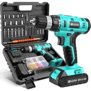 Cordless Drill Set, 20V Electric Power Drill With Battery And Charger, 30N Torque, 21+1 Settings, 3/8-Inch Keyless Chuck, Driver Bits Kit, LED Light (Turquoise Cordless Drill Set, 20V Electric Power Drill With Battery And Charger, 30N Torque, 21+1 Settings, 3/8-Inch Keyless Chuck, Driver Bits Kit, LED Light (Turquoise