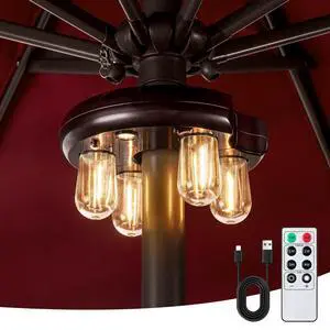 Patio Umbrella Light with Remote Control, Rechargeable Cordless LED Edison Bulbs Pole Light with 10 Brightness Levels for Garden, Patio, Backyard, Camping or BBQ - Brown (1 Pack) Patio Umbrella Light with Remote Control, Rechargeable Cordless LED Edison Bulbs Pole Light with 10 Brightness Levels for Garden, Patio, Backyard, Camping or BBQ - Brown (1 Pack)