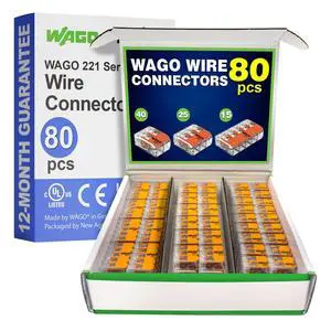 WAGO 221 Series 80pc Compact Splicing Wire Connectors | Includes (40x 221-412) (25x 221-413) (15x 221-415) | WAGO Wire Connectors | Electrical Splicing Lever Nuts | 221 Series Lever Nuts | 2-3-5 Ports WAGO 221 Series 80pc Compact Splicing Wire Connectors | Includes (40x 221-412) (25x 221-413) (15x 221-415) | WAGO Wire Connectors | Electrical Splicing Lever Nuts | 221 Series Lever Nuts | 2-3-5 Ports