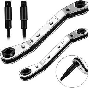 HVAC Service Wrench,3/16"-3/8" 5/16" x 1/4"Valve Wrench with Hex Adapter | HVAC Tools, Dual Head Ratchet Design, 4 Size Valve Wrench, Hex Bit Adapter Kit, AC Refrigeration Repair HVAC Service Wrench,3/16"-3/8" 5/16" x 1/4"Valve Wrench with Hex Adapter | HVAC Tools, Dual Head Ratchet Design, 4 Size Valve Wrench, Hex Bit Adapter Kit, AC Refrigeration Repair