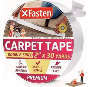 Double-Sided Carpet Tape for Area Rugs, 2 Inch x 30 Yards (90 Ft), Heavy Duty Grippy Residue-Free Silicone Adhesive Keeps Rugs in Place on Hardwood, Laminate and Tile Floors Double-Sided Carpet Tape for Area Rugs, 2 Inch x 30 Yards (90 Ft), Heavy Duty Grippy Residue-Free Silicone Adhesive Keeps Rugs in Place on Hardwood, Laminate and Tile Floors