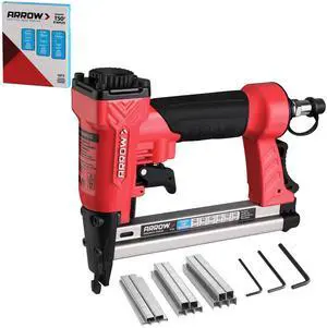 Arrow Pneumatic Staple Gun, Air Stapler with 3750 Pieces T50 Staples | Oil-Free Upholstery Stapler with T50 1/4", 3/8", 1/2" Staples, Adjustable Exhaust, for Woodworking, Professional, DIY, PT50 Arrow Pneumatic Staple Gun, Air Stapler with 3750 Pieces T50 Staples | Oil-Free Upholstery Stapler with T50 1/4", 3/8", 1/2" Staples, Adjustable Exhaust, for Woodworking, Professional, DIY, PT50