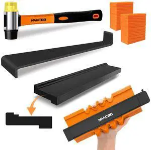 Laminate Flooring Tools, Universal 5 in 1 Floor Installation Kit | Tapping Block-Double Sided with Notches,10In Contour Gauge,Pull Bar,40Pcs Floor Spacers,Rubber Mallet Laminate Flooring Tools, Universal 5 in 1 Floor Installation Kit | Tapping Block-Double Sided with Notches,10In Contour Gauge,Pull Bar,40Pcs Floor Spacers,Rubber Mallet
