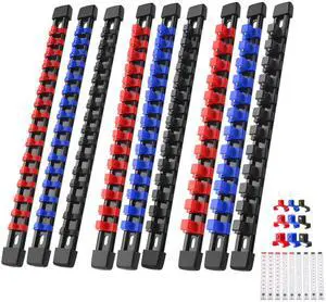 9-Pack Socket Organizer Set, 1/4" x 48 3/8" x 45 1/2" x 36 Clips | 129 Clip Capacity, Havy-Duty ABS Socket Rails, Removable Clips, Drive Socket Storage, Toolbox Drawer or Wall Mount 9-Pack Socket Organizer Set, 1/4" x 48 3/8" x 45 1/2" x 36 Clips | 129 Clip Capacity, Havy-Duty ABS Socket Rails, Removable Clips, Drive Socket Storage, Toolbox Drawer or Wall Mount