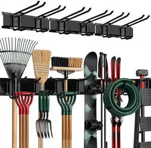 Garage Wall Organizer, Shovel Holder Wall Mount, 48" Double Hooks | 300 lbs, adjustable double-layer tool hangers for garage wall, holds ladders, shovels, rakes, hoses & power tools Garage Wall Organizer, Shovel Holder Wall Mount, 48" Double Hooks | 300 lbs, adjustable double-layer tool hangers for garage wall, holds ladders, shovels, rakes, hoses & power tools