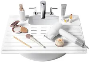 Bathroom Sink Cover & Silicone Makeup Mat - White, 22" x 15" x 2" Inches - Heat Resistant to 400°F - Foldable Roll-Up Design with Raised Ridges - Space-Saving Countertop Mat Bathroom Sink Cover & Silicone Makeup Mat - White, 22" x 15" x 2" Inches - Heat Resistant to 400°F - Foldable Roll-Up Design with Raised Ridges - Space-Saving Countertop Mat