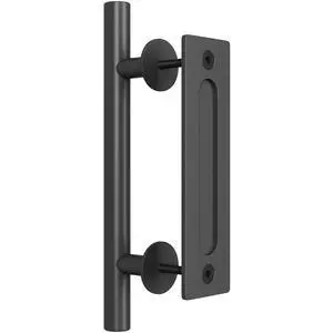 12" Heavy Duty Barn Door Handle, Black, Two-Side Design,Round | Pull and Flush Hardware Set, Black Powder Coated Finish, Large Rustic Two-Side Design 12" Heavy Duty Barn Door Handle, Black, Two-Side Design,Round | Pull and Flush Hardware Set, Black Powder Coated Finish, Large Rustic Two-Side Design