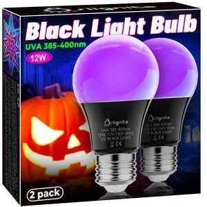 Black Light Bulbs LED Black Light for Halloween Decoration 2 Pack | 12W Black Light Bulb UVA 385-400nm UV Light, A19 Blacklight Bulb for Glow in Dark, Body Paint Fluorescent Poster Glow Party Black Light Bulbs LED Black Light for Halloween Decoration 2 Pack | 12W Black Light Bulb UVA 385-400nm UV Light, A19 Blacklight Bulb for Glow in Dark, Body Paint Fluorescent Poster Glow Party