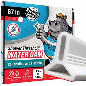 67" White Shower Threshold Water Dam Barrier, 1.5" Tall Water Stopper Strip | Flexible 1.5-inch-tall door seal helps contain splashes, block leaks and keep bathroom floors dry around walk-in showers 67" White Shower Threshold Water Dam Barrier, 1.5" Tall Water Stopper Strip | Flexible 1.5-inch-tall door seal helps contain splashes, block leaks and keep bathroom floors dry around walk-in showers