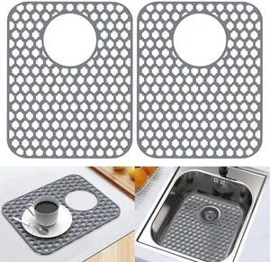 2 Pack Silicone Sink Protector Mat for Kitchen Sink Rear Drian Gray | 13-9/16" x 11-5/8" Non-Slip Heat-resistant and Durable Silicone Grid 2 Pack Silicone Sink Protector Mat for Kitchen Sink Rear Drian Gray | 13-9/16" x 11-5/8" Non-Slip Heat-resistant and Durable Silicone Grid