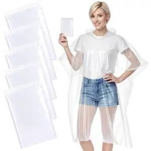 Disposable Rain Ponchos for Adults Emergency Ponchos for Camping, Hiking, and Travel (Clear, 5-Pack) Disposable Rain Ponchos for Adults Emergency Ponchos for Camping, Hiking, and Travel (Clear, 5-Pack)