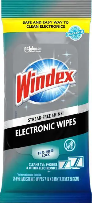 Electronic device cleaning wipes, pre-wetted screen cleaning wipes suitable for TVs, mobile phones and other electronic products. Features resealable packaging to maintain moisture. 25 wipes per pack. Electronic device cleaning wipes, pre-wetted screen cleaning wipes suitable for TVs, mobile phones and other electronic products. Features resealable packaging to maintain moisture. 25 wipes per pack.