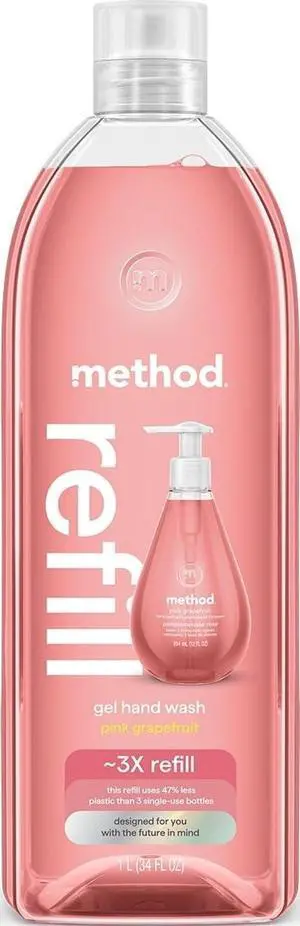 Gel Hand Soap Refill, Pink Grapefruit Scent, 34 fl oz | Refills up to 3 times; moisturizes and softens skin; designed for gentle daily cleansing; features the scent of pink grapefruit and blood orange Gel Hand Soap Refill, Pink Grapefruit Scent, 34 fl oz | Refills up to 3 times; moisturizes and softens skin; designed for gentle daily cleansing; features the scent of pink grapefruit and blood orange